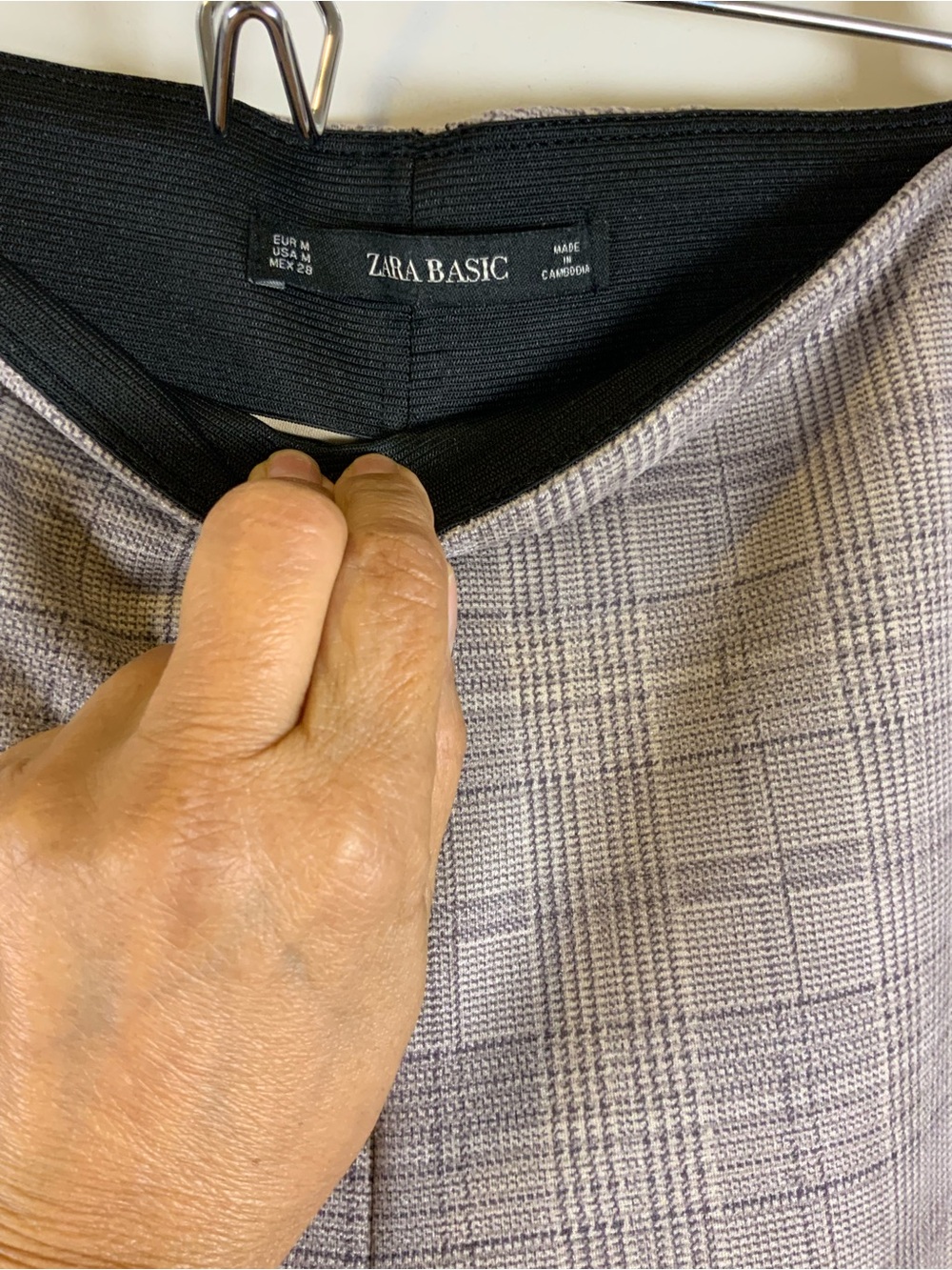 Zara Basic Gray Plaid Wide-Leg Pants